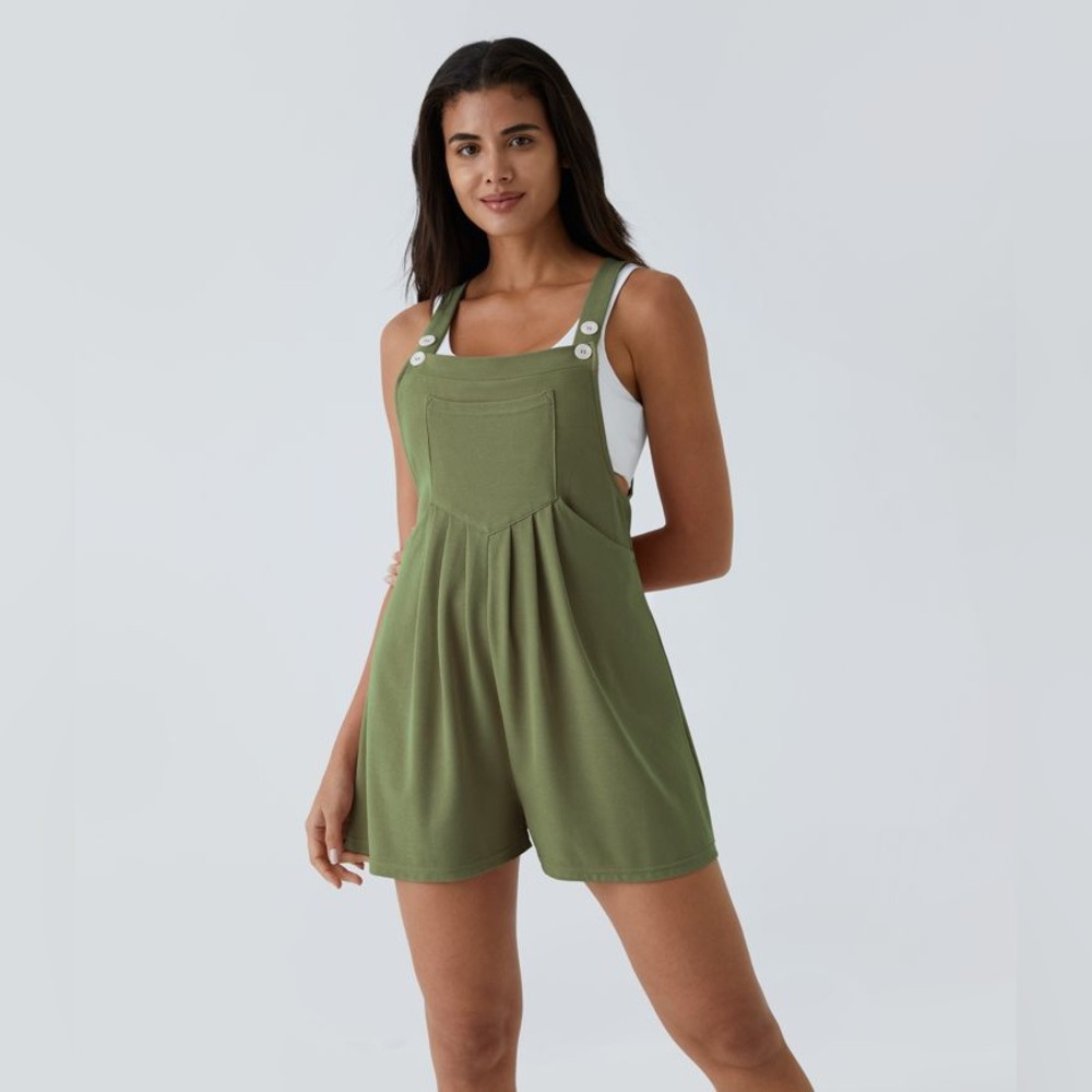 HALARA Loden Green Waffle Knit Overalls Romper Shorts Women's XL NWT